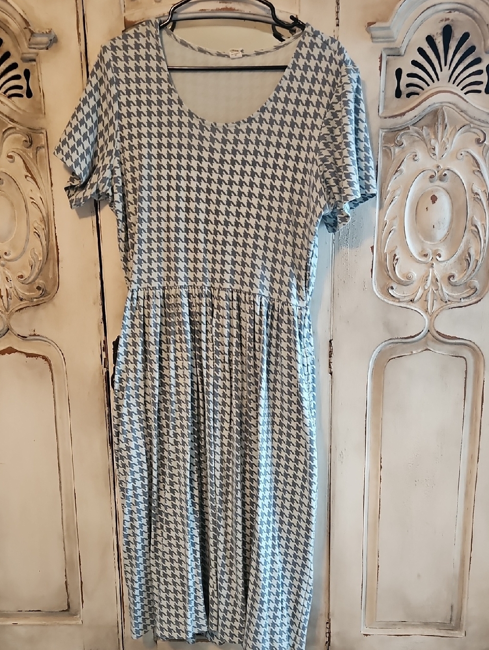 Kate Quinn Women’s Dress Large Organic Cotton Blue Houndstooth